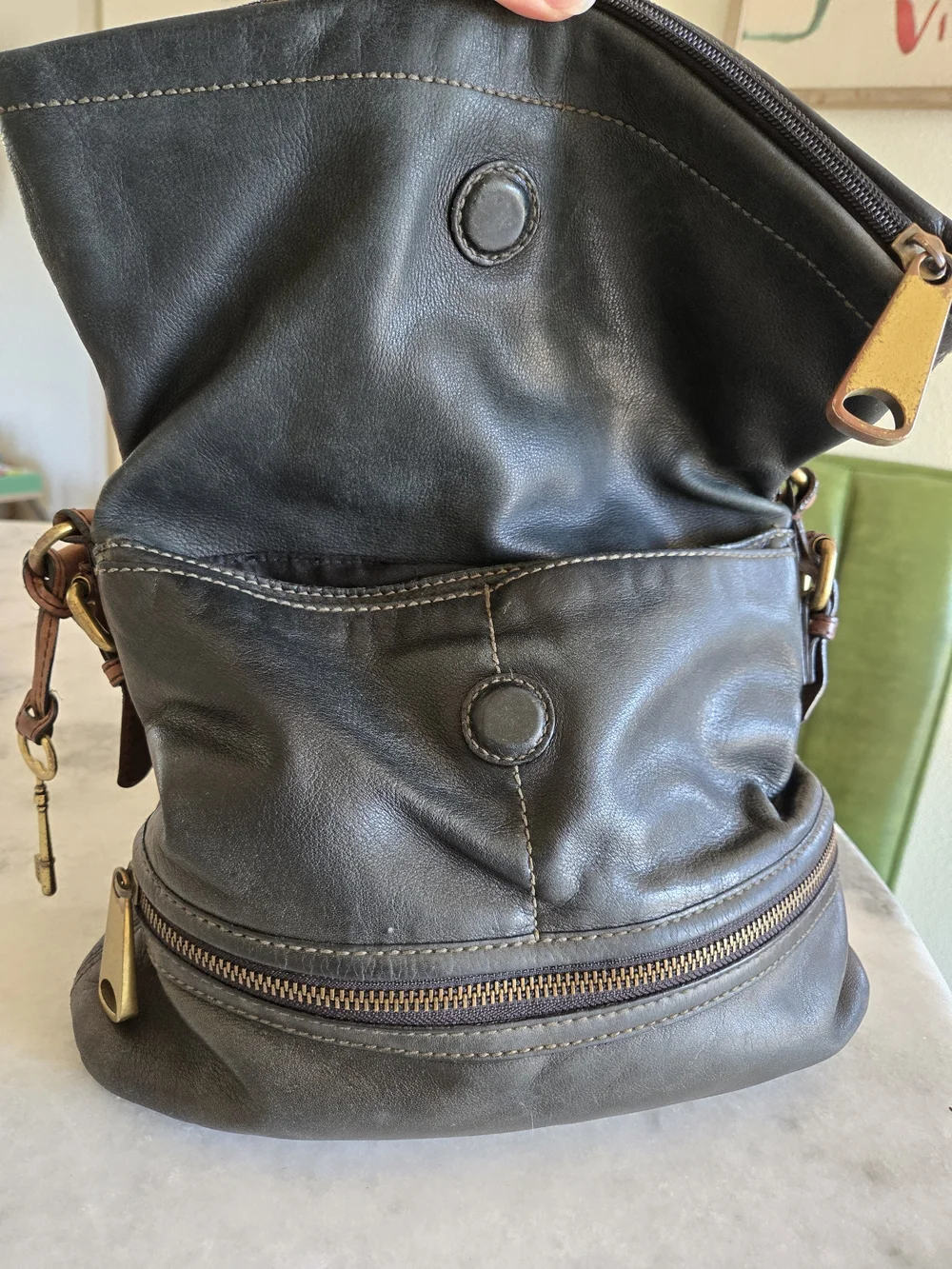 Fossil 100% Leather Shoulder Bag | Gold & Black